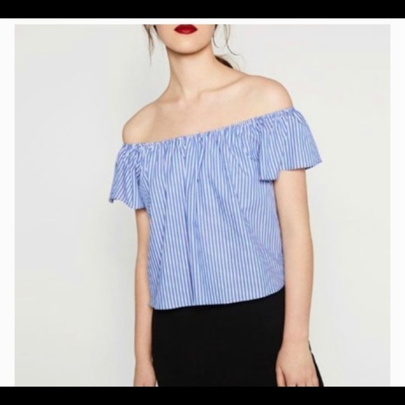 Zara Tops - ZARA BASICS COLLECTION-BLUE AND WHITE STRIPED